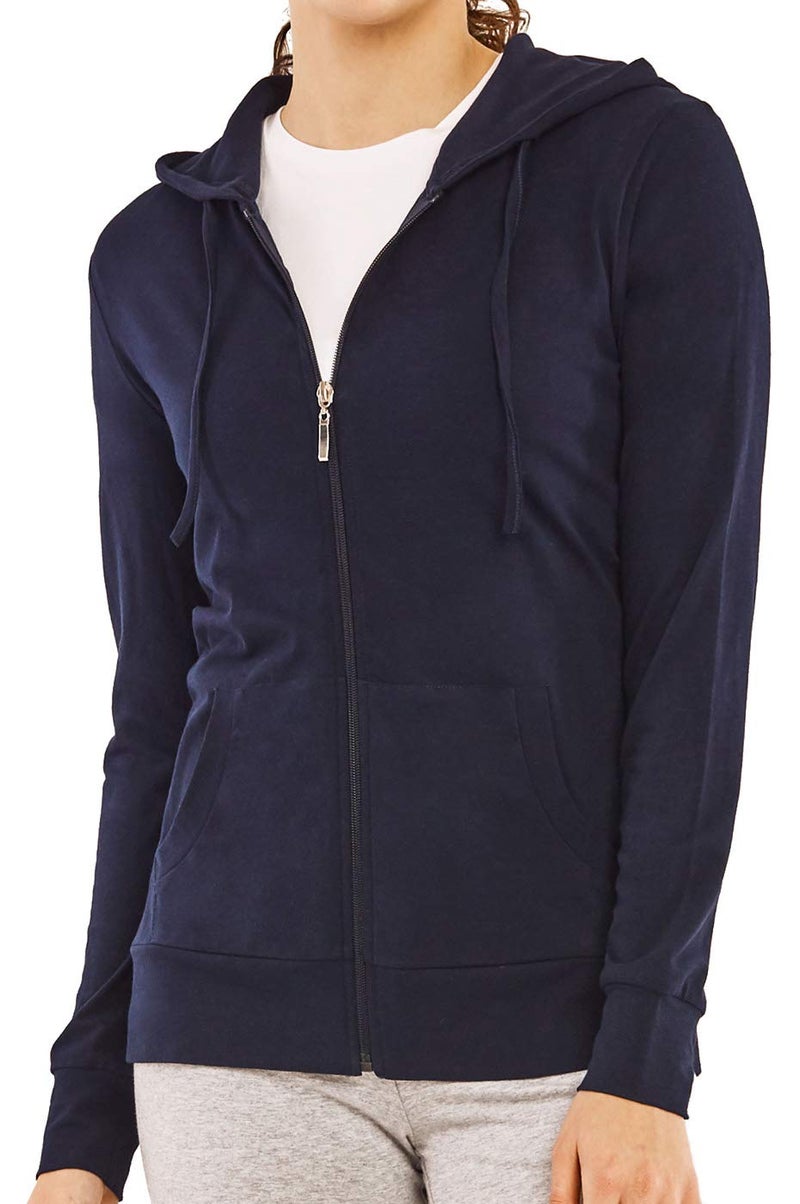 Cottonbell Women's Zip Up Cotton Light Hoodie Jacket (M, Navy) - Image 3